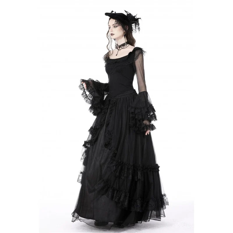 DIL Damen Gothic-Shirt mit ausgestellten Ärmeln und Netzstoff