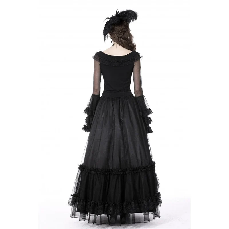 DIL Damen Gothic-Shirt mit ausgestellten Ärmeln und Netzstoff