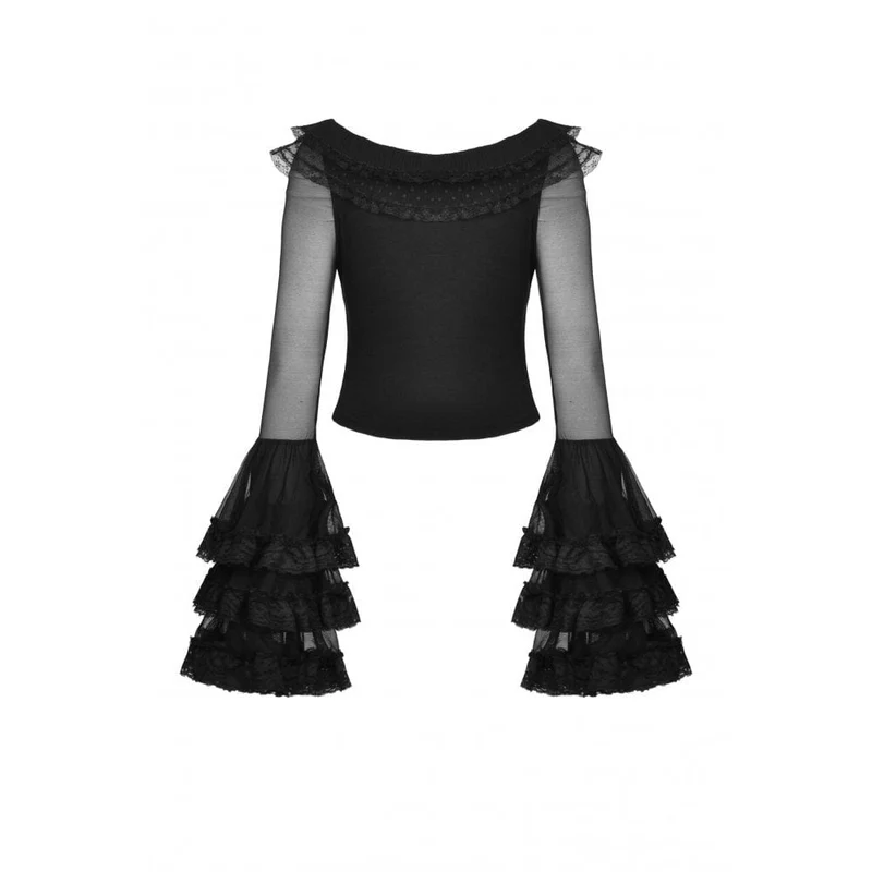 DIL Damen Gothic-Shirt mit ausgestellten Ärmeln und Netzstoff