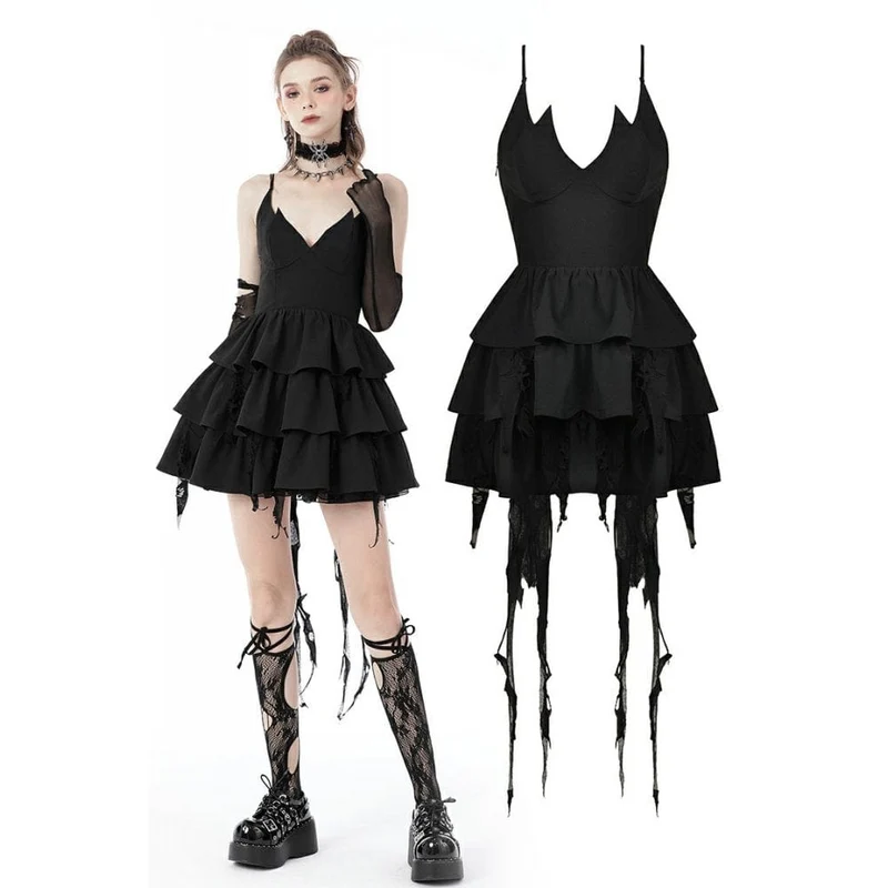 Punk-Teufels-Mehrlagen-Slipkleid für Damen, Abschlusskleid