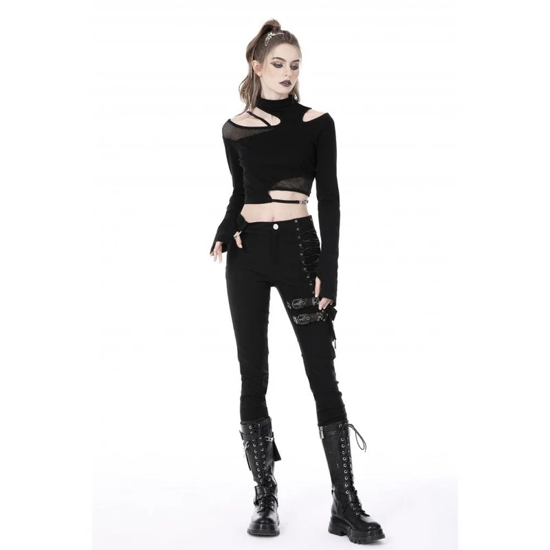 Damen-Crop-Top mit unregelmäßigem Ausschnitt aus Mesh und Splice