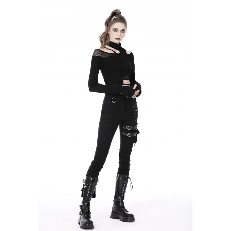 Damen-Crop-Top mit unregelmäßigem Ausschnitt aus Mesh und Splice