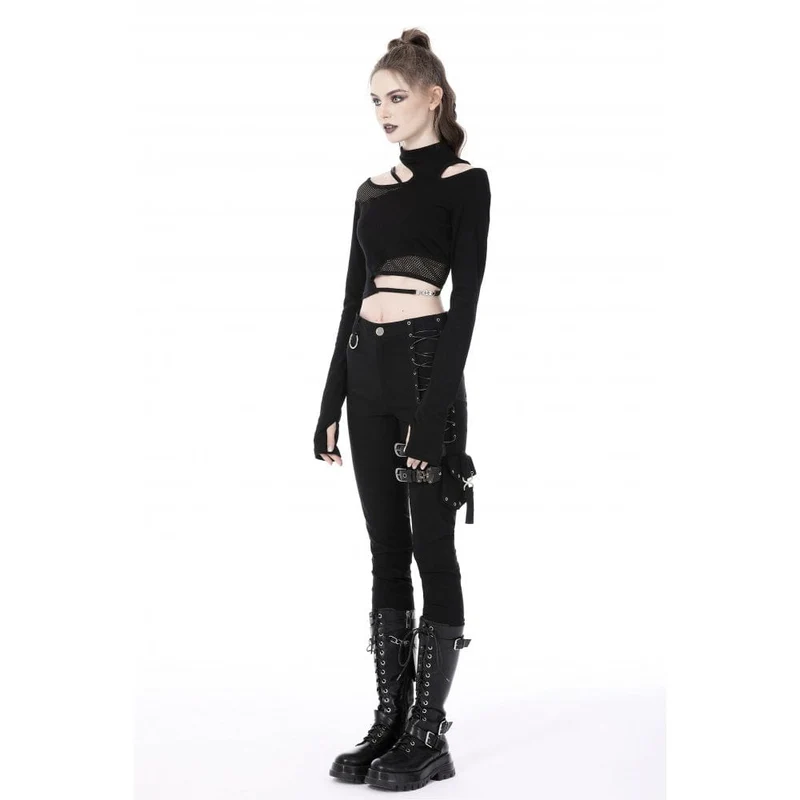 Damen-Crop-Top mit unregelmäßigem Ausschnitt aus Mesh und Splice