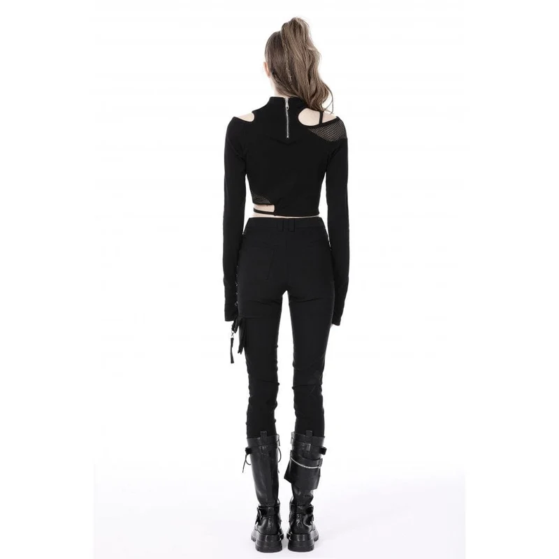 Damen-Crop-Top mit unregelmäßigem Ausschnitt aus Mesh und Splice