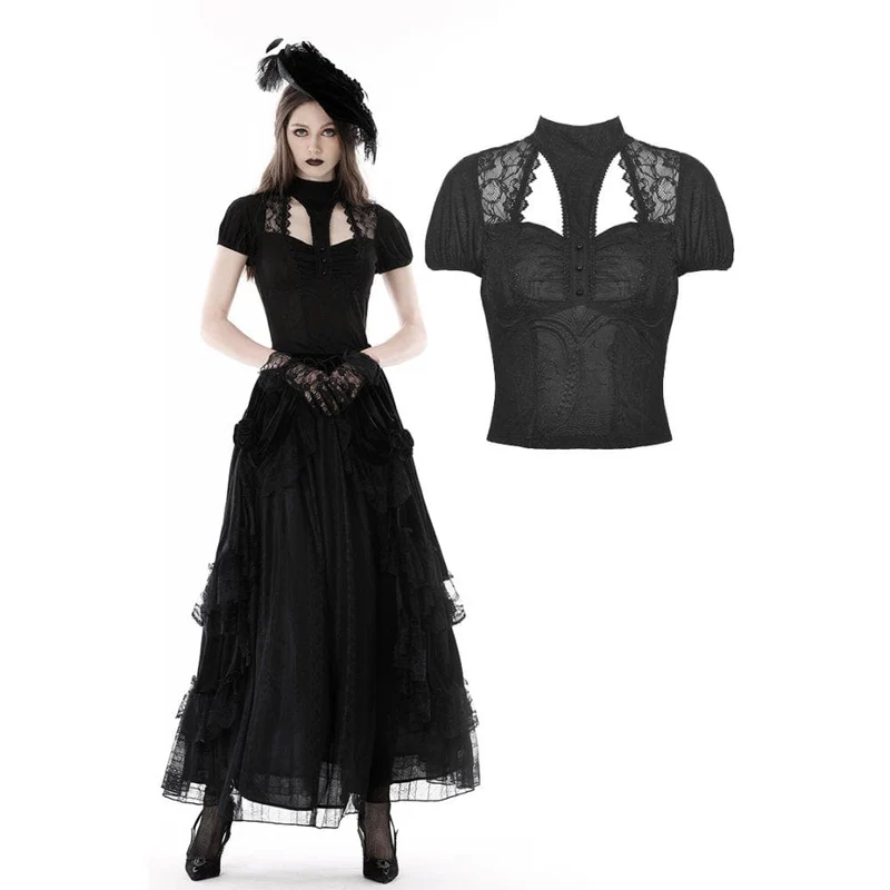 Damen-Gothic-Hemd mit Ausschnitt und Spitzenspleiß