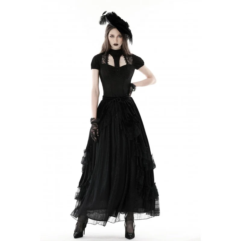 Damen-Gothic-Hemd mit Ausschnitt und Spitzenspleiß