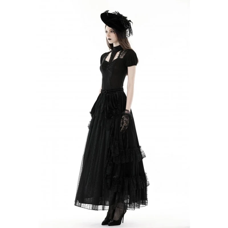 Damen-Gothic-Hemd mit Ausschnitt und Spitzenspleiß
