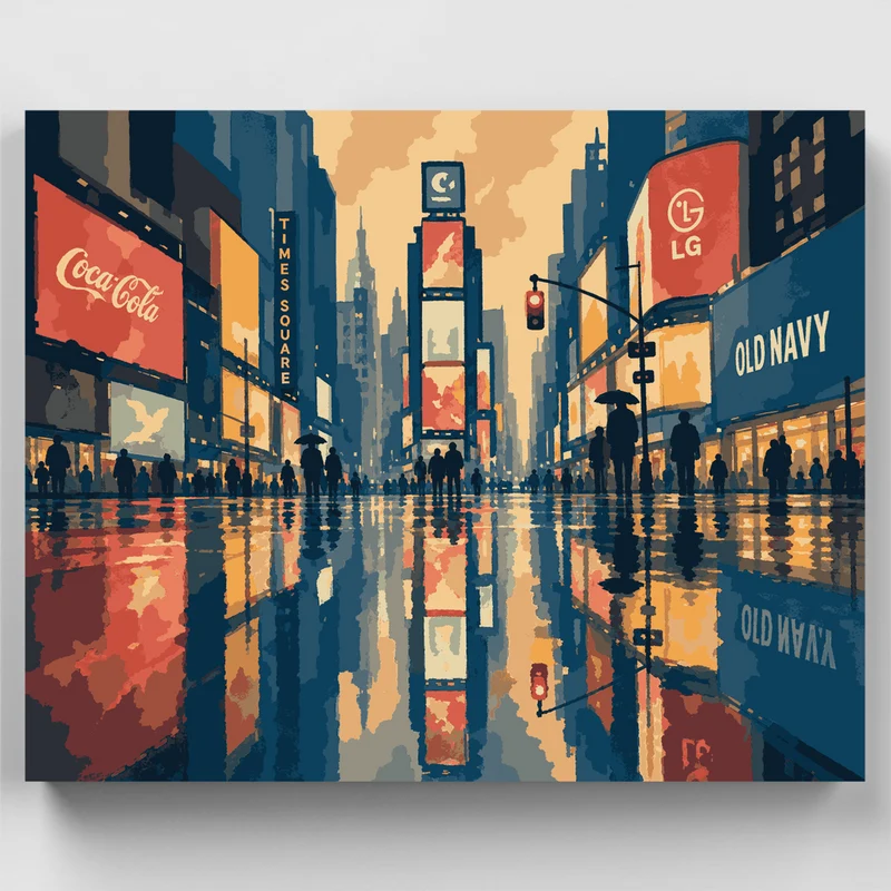 Rain-Slicked Times Square - Paint by Numbers Kit