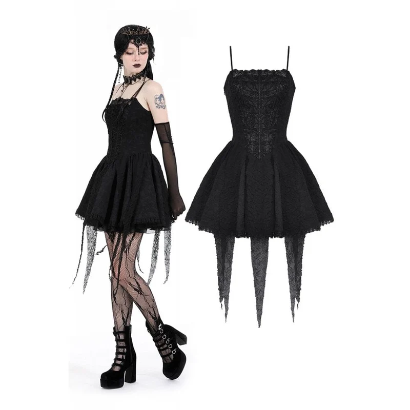 Gothic-Kleid für Damen mit unregelmäßigem, gerafftem Saum, Abschlusskleid