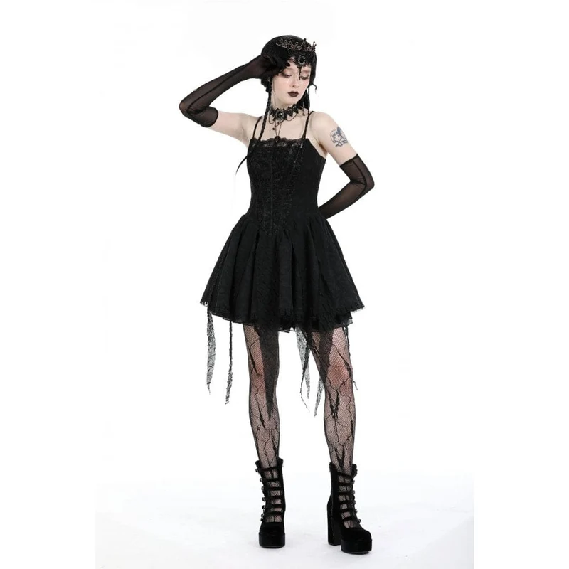 Gothic-Kleid für Damen mit unregelmäßigem, gerafftem Saum, Abschlusskleid