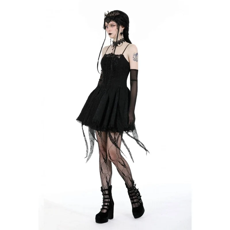 Gothic-Kleid für Damen mit unregelmäßigem, gerafftem Saum, Abschlusskleid