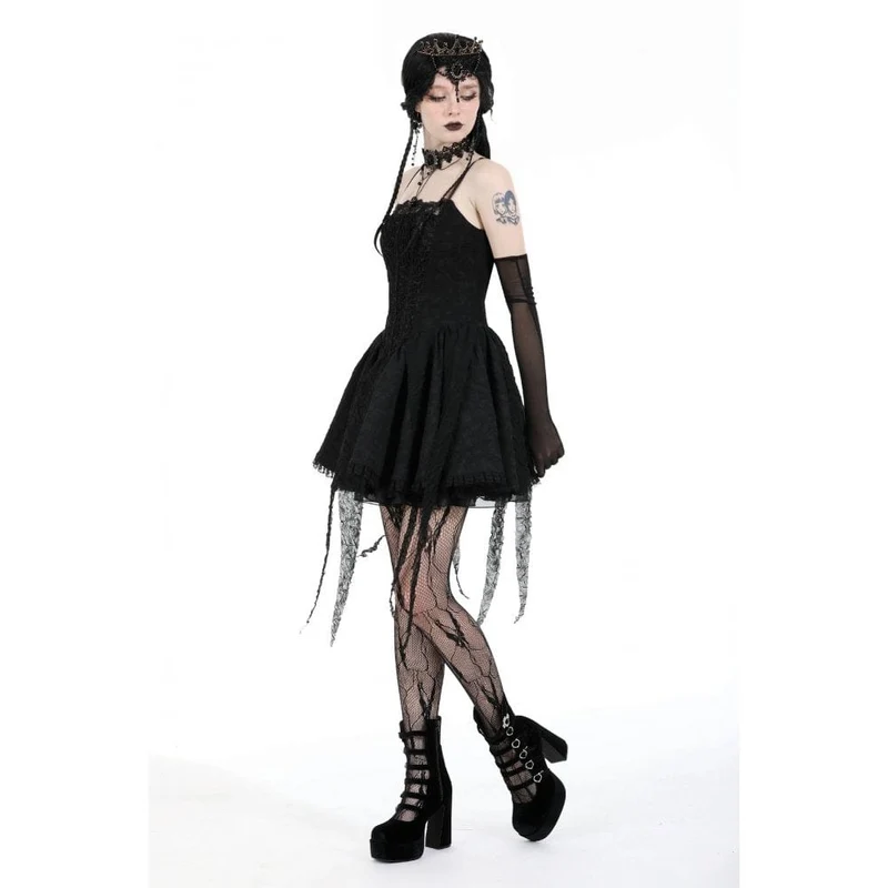 Gothic-Kleid für Damen mit unregelmäßigem, gerafftem Saum, Abschlusskleid