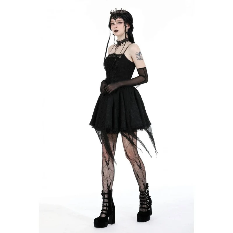 Gothic-Kleid für Damen mit unregelmäßigem, gerafftem Saum, Abschlusskleid