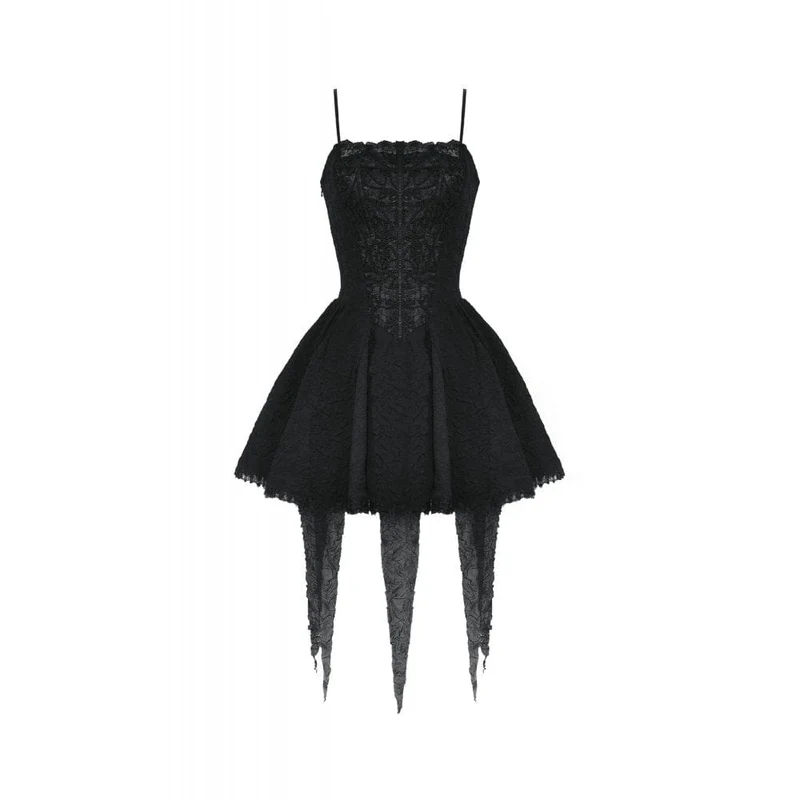 Gothic-Kleid für Damen mit unregelmäßigem, gerafftem Saum, Abschlusskleid