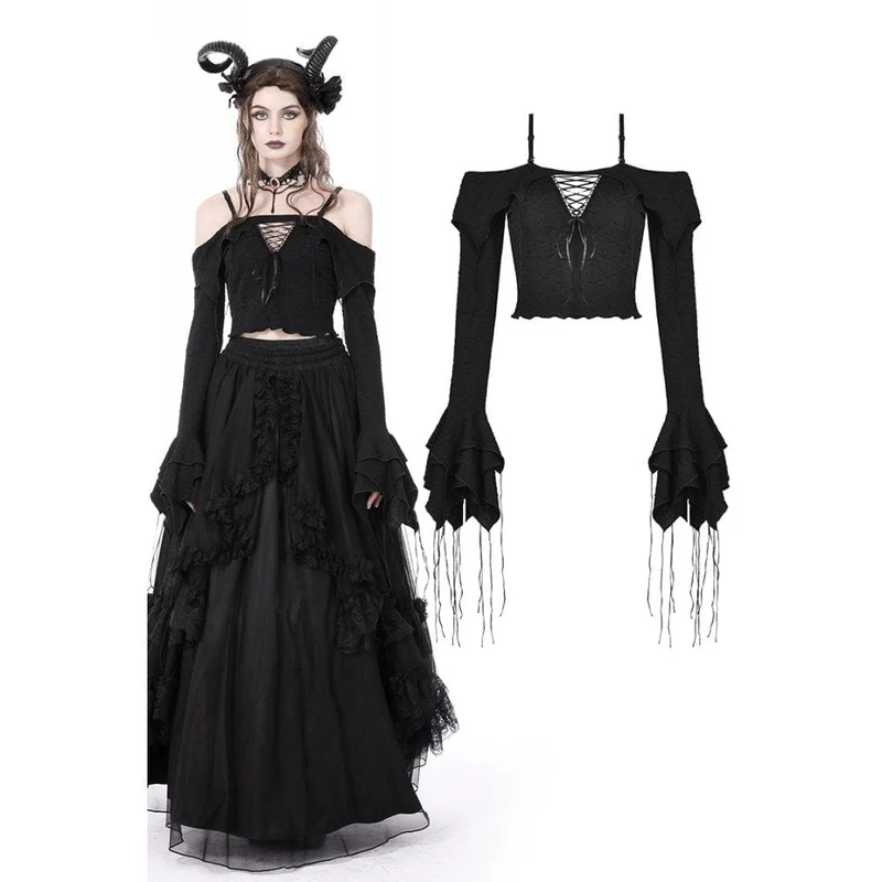 Gothic Off-Shoulder-Crop-Top mit ausgestellten Ärmeln für Damen