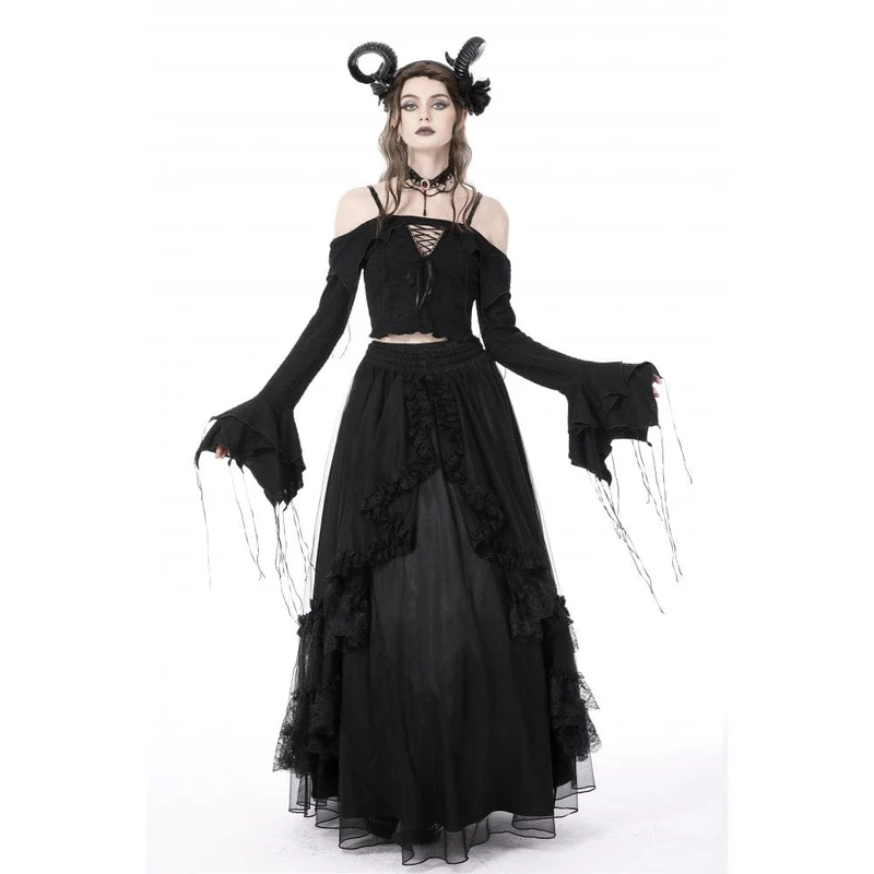 Gothic Off-Shoulder-Crop-Top mit ausgestellten Ärmeln für Damen