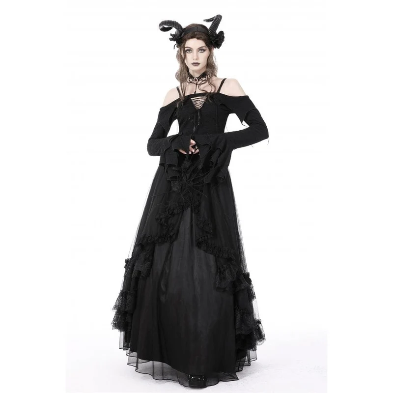 Gothic Off-Shoulder-Crop-Top mit ausgestellten Ärmeln für Damen