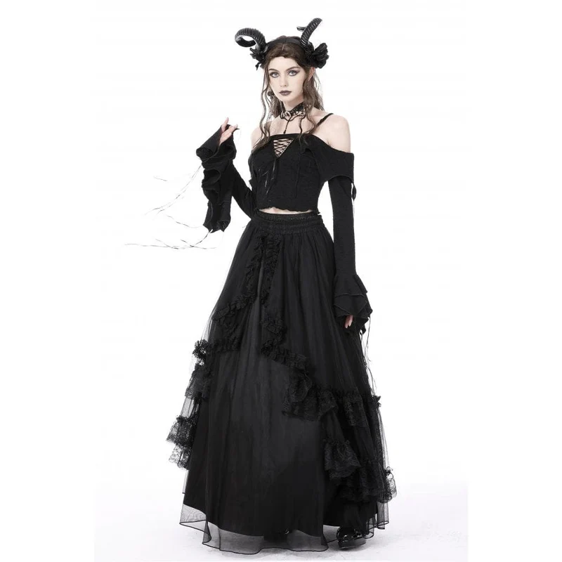 Gothic Off-Shoulder-Crop-Top mit ausgestellten Ärmeln für Damen