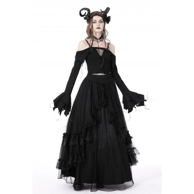Gothic Off-Shoulder-Crop-Top mit ausgestellten Ärmeln für Damen