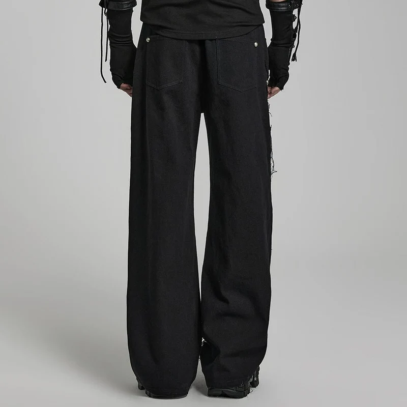Herren Punk Ripped Mesh Splice Gerade Hose