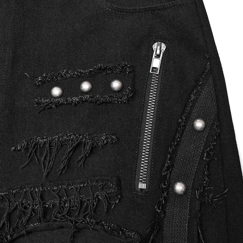 Herren Punk Ripped Mesh Splice Gerade Hose