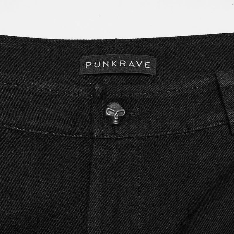 Herren Punk Ripped Mesh Splice Gerade Hose