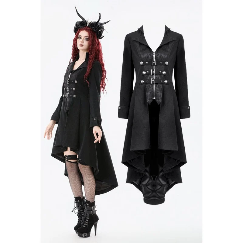 Gothic-Mantel mit unregelmäßigem Zweireiher und Schnallenriemen für Damen