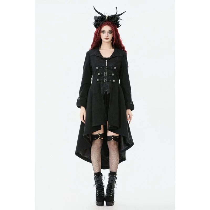 Gothic-Mantel mit unregelmäßigem Zweireiher und Schnallenriemen für Damen