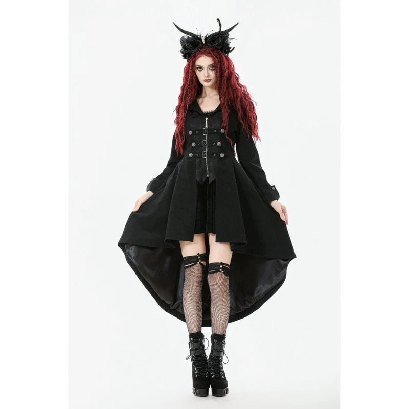 Gothic-Mantel mit unregelmäßigem Zweireiher und Schnallenriemen für Damen