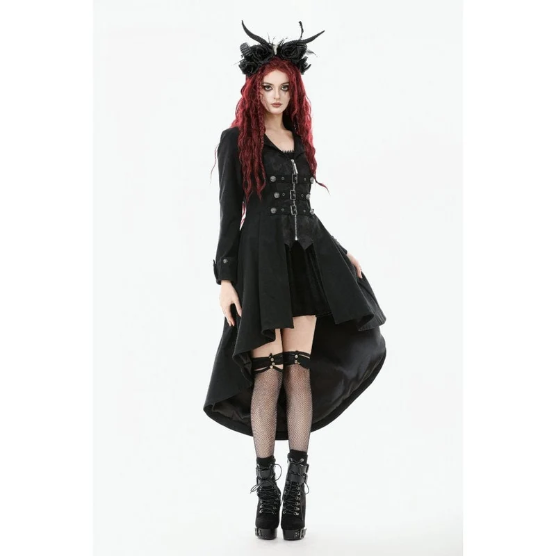 Gothic-Mantel mit unregelmäßigem Zweireiher und Schnallenriemen für Damen
