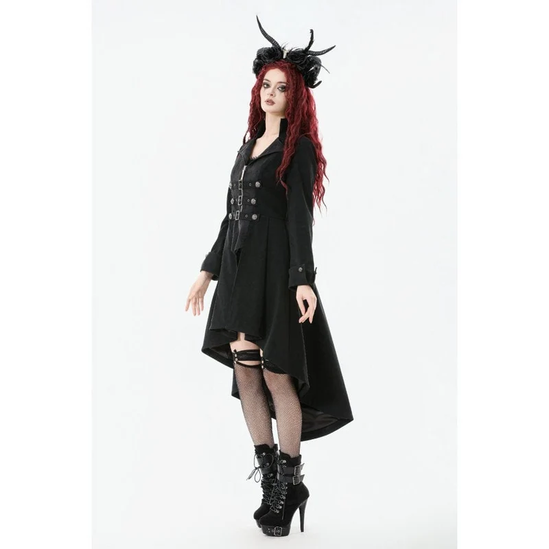 Gothic-Mantel mit unregelmäßigem Zweireiher und Schnallenriemen für Damen