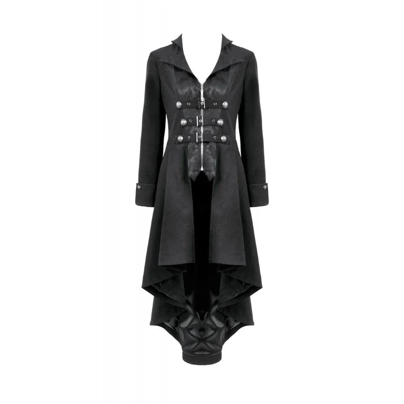 Gothic-Mantel mit unregelmäßigem Zweireiher und Schnallenriemen für Damen