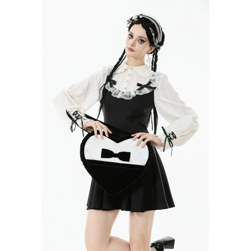Gothic-Tasche mit Schleife und Herz in Schwarz und Weiß für Damen