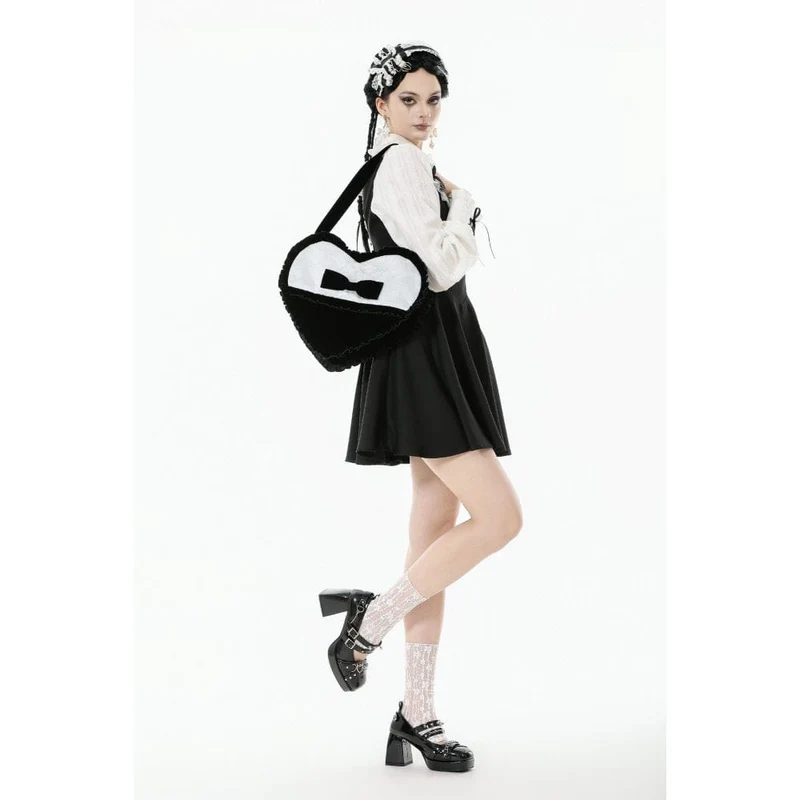 Gothic-Tasche mit Schleife und Herz in Schwarz und Weiß für Damen