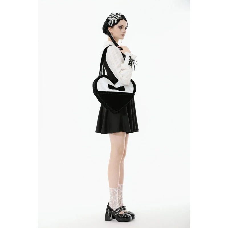 Gothic-Tasche mit Schleife und Herz in Schwarz und Weiß für Damen
