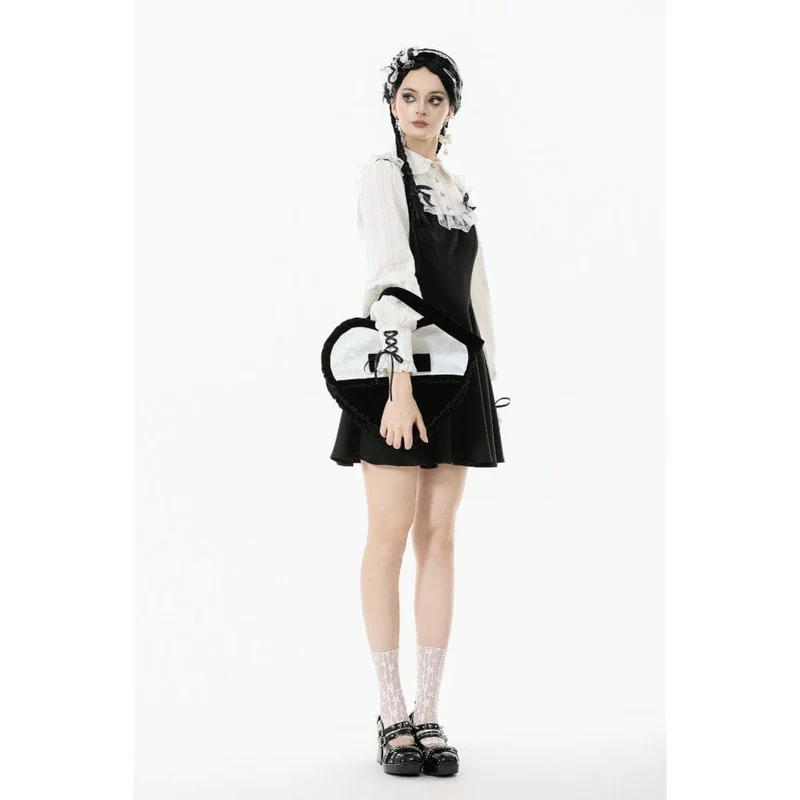 Gothic-Tasche mit Schleife und Herz in Schwarz und Weiß für Damen