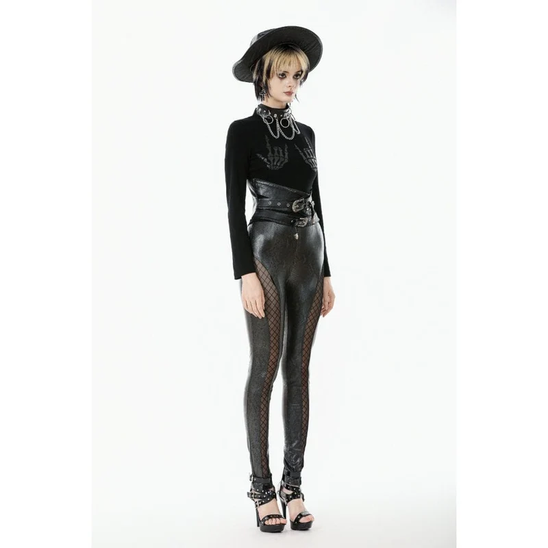 Punk-Schlangenhaut-Mesh-Splice-Hose mit Rautenstruktur für Damen