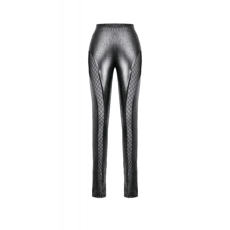Punk-Schlangenhaut-Mesh-Splice-Hose mit Rautenstruktur für Damen