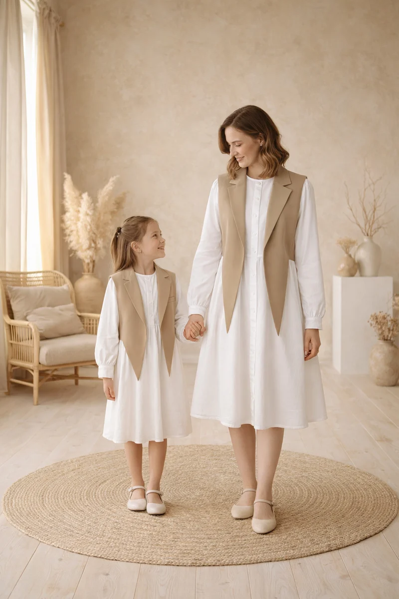 Partner Kleid Mutter Tochter Beig