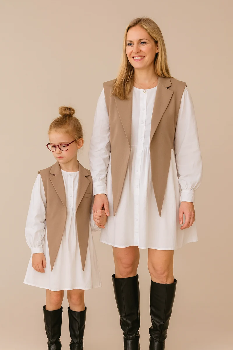 Partner Kleid Mutter Tochter Beig