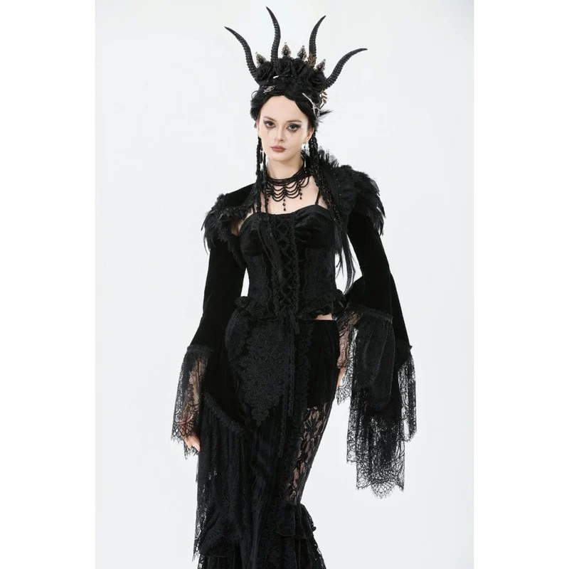 Gothic-Umhang mit Blumenmuster und Federn und ausgestellten Ärmeln für Damen