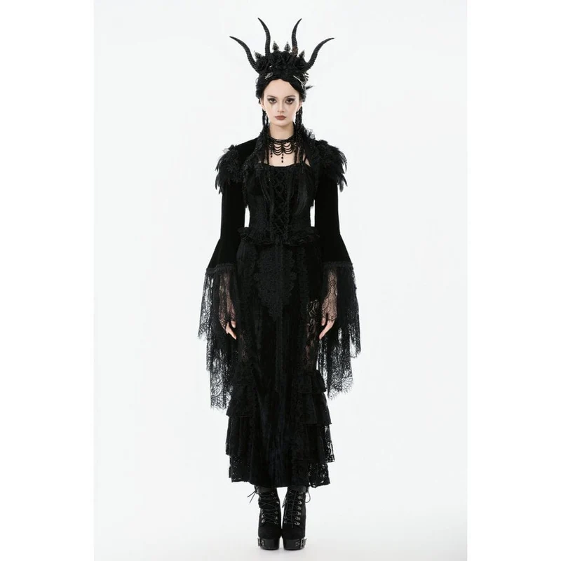 Gothic-Umhang mit Blumenmuster und Federn und ausgestellten Ärmeln für Damen