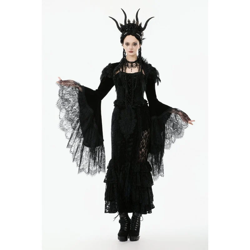 Gothic-Umhang mit Blumenmuster und Federn und ausgestellten Ärmeln für Damen