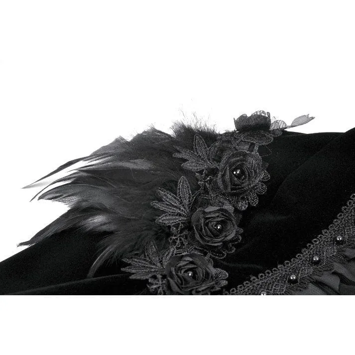 Gothic-Umhang mit Blumenmuster und Federn und ausgestellten Ärmeln für Damen