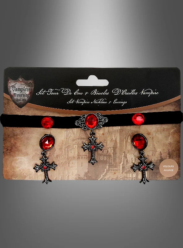 Halloween Schmuck Kreuze mit roten Edelsteinen