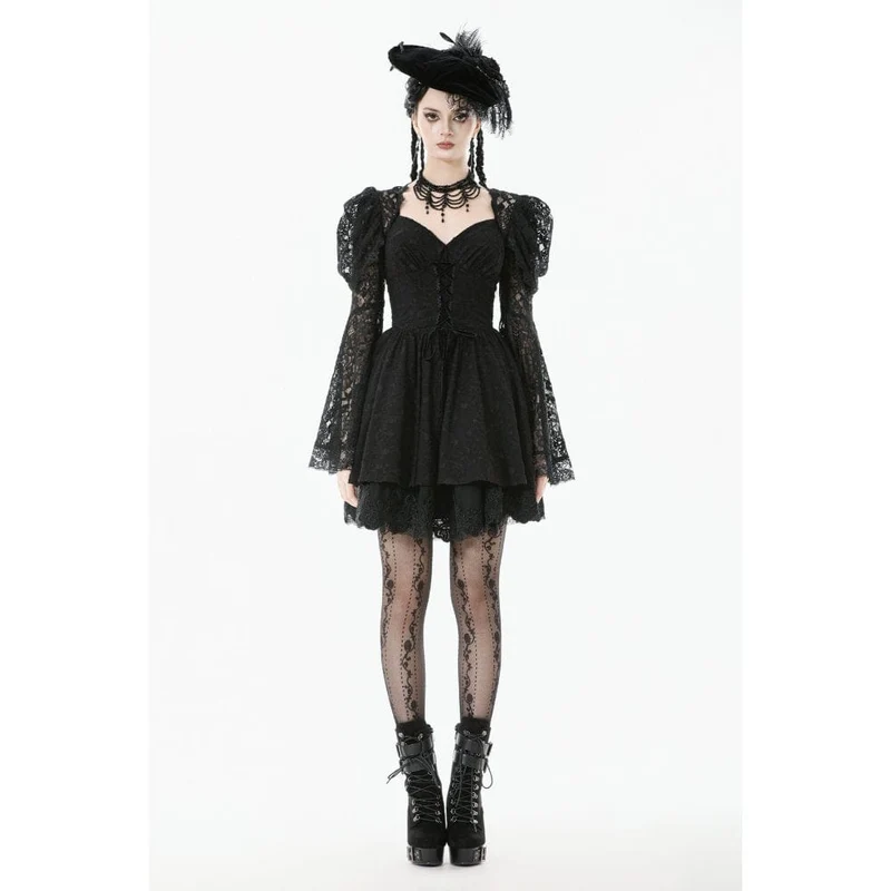 Gothic-Kleid mit Jacquard-Muster, floraler Spitze und Ärmeln für Damen, Abschlusskleid