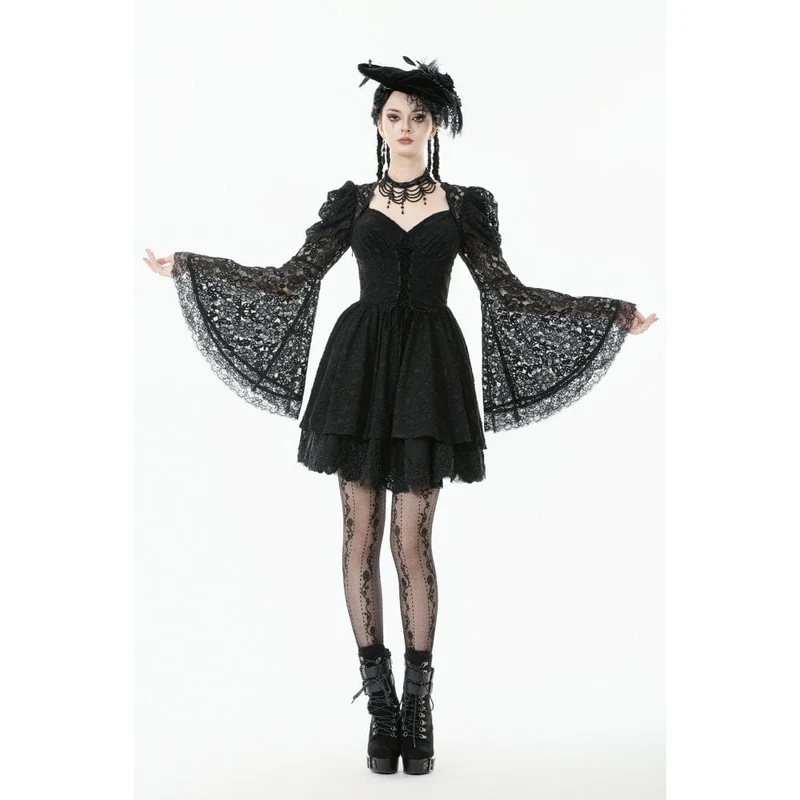 Gothic-Kleid mit Jacquard-Muster, floraler Spitze und Ärmeln für Damen, Abschlusskleid