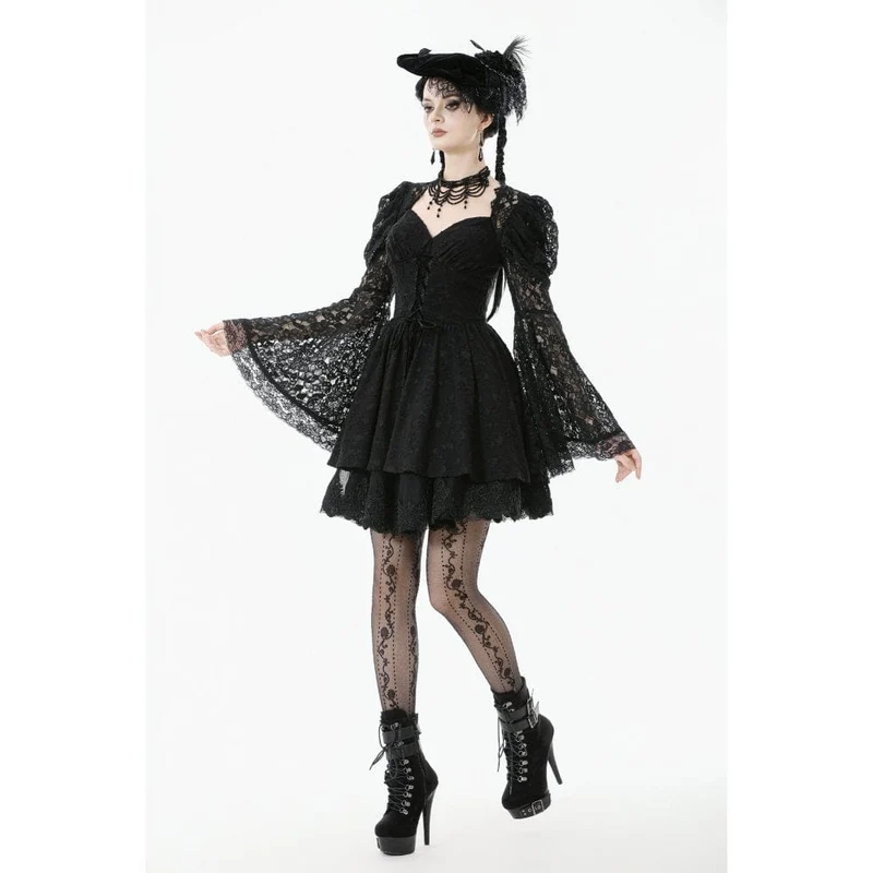 Gothic-Kleid mit Jacquard-Muster, floraler Spitze und Ärmeln für Damen, Abschlusskleid