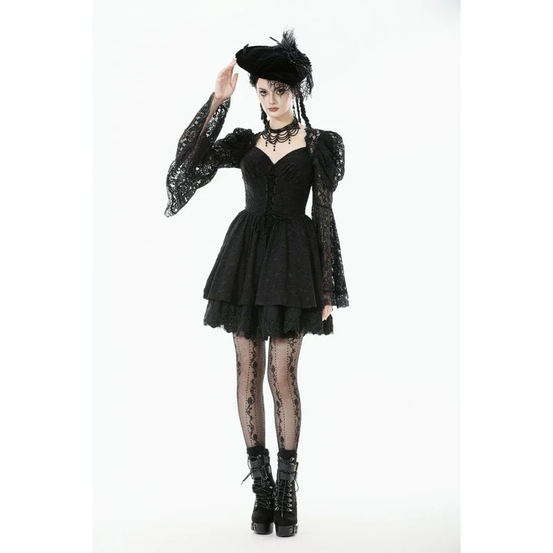 Gothic-Kleid mit Jacquard-Muster, floraler Spitze und Ärmeln für Damen, Abschlusskleid