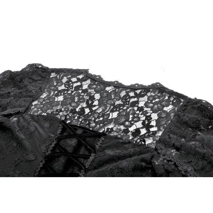 Gothic-Kleid mit Jacquard-Muster, floraler Spitze und Ärmeln für Damen, Abschlusskleid